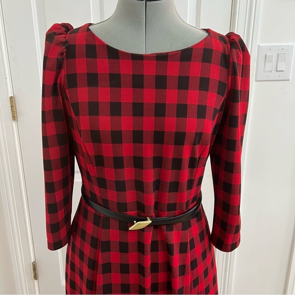 CALVIN KLEIN Red and Black Plaid Women's Dress - Picture 3 of 12
